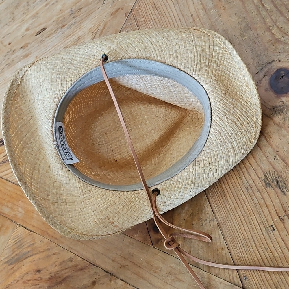 Woman's Stetson U.S.A. X-Large 7 1/2- 7 5/8 Straw Cowboy Hat Leather Chin Strap - Picture 7 of 9